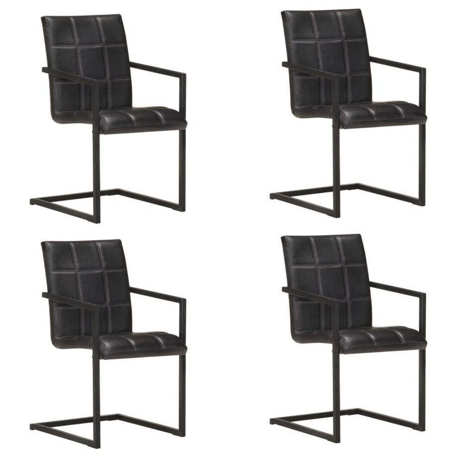 vidaXL Eetkamerstoelen 4 st echt leer zwart afbeelding 1