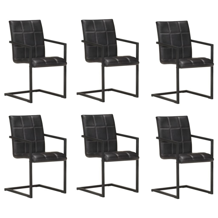 vidaXL Eetkamerstoelen 6 st echt leer zwart afbeelding 1