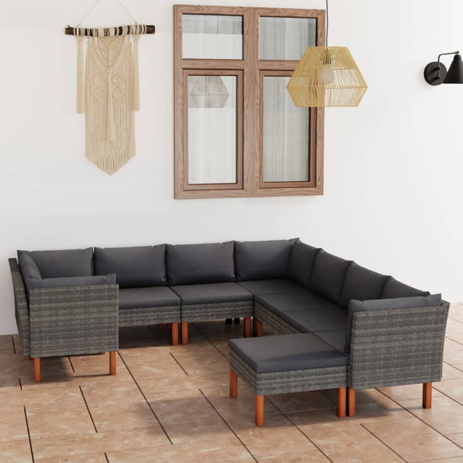 vidaXL 9-delige Loungeset met kussens poly rattan grijs afbeelding 1