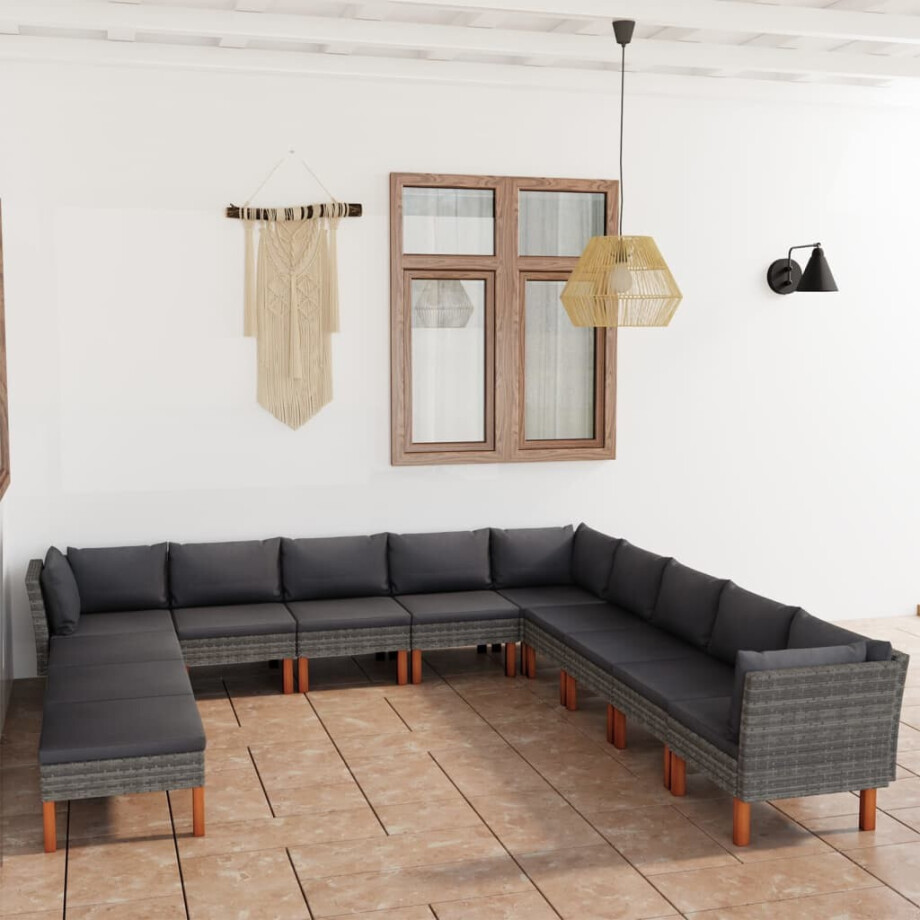 vidaXL 12-delige Loungeset met kussens poly rattan grijs afbeelding 1