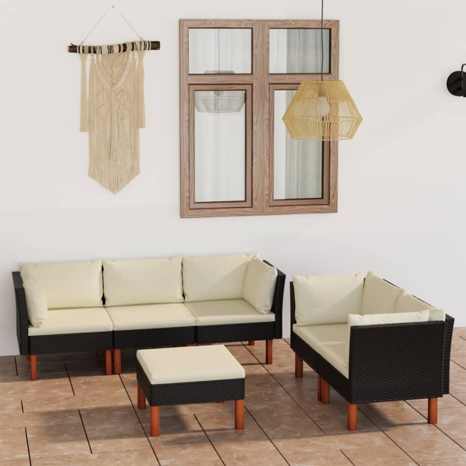 vidaXL 6-delige Loungeset met kussens poly rattan zwart afbeelding 1
