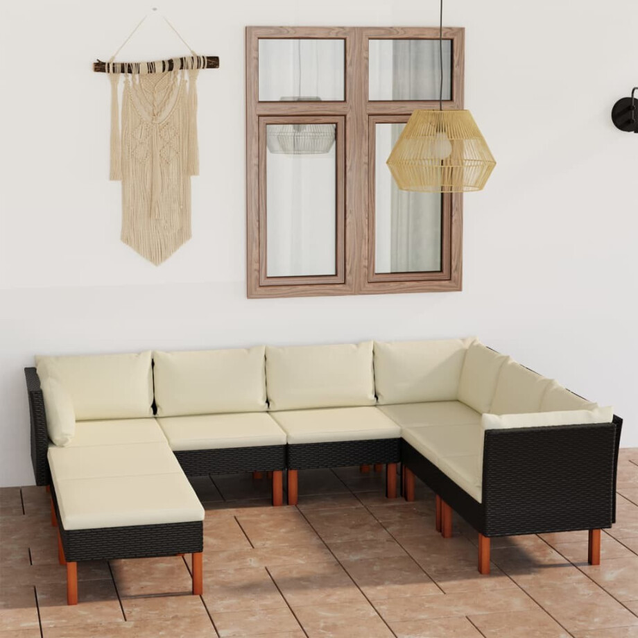 vidaXL 8-delige Loungeset met kussens poly rattan zwart afbeelding 1