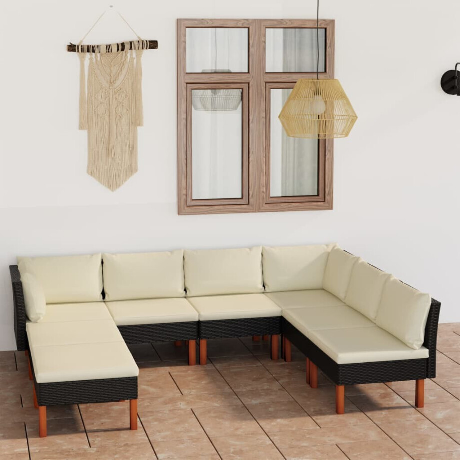 vidaXL 8-delige Loungeset met kussens poly rattan zwart afbeelding 1