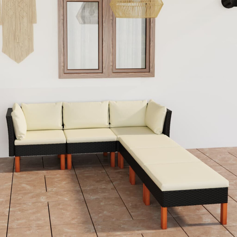 vidaXL 6-delige Loungeset met kussens poly rattan zwart afbeelding 1