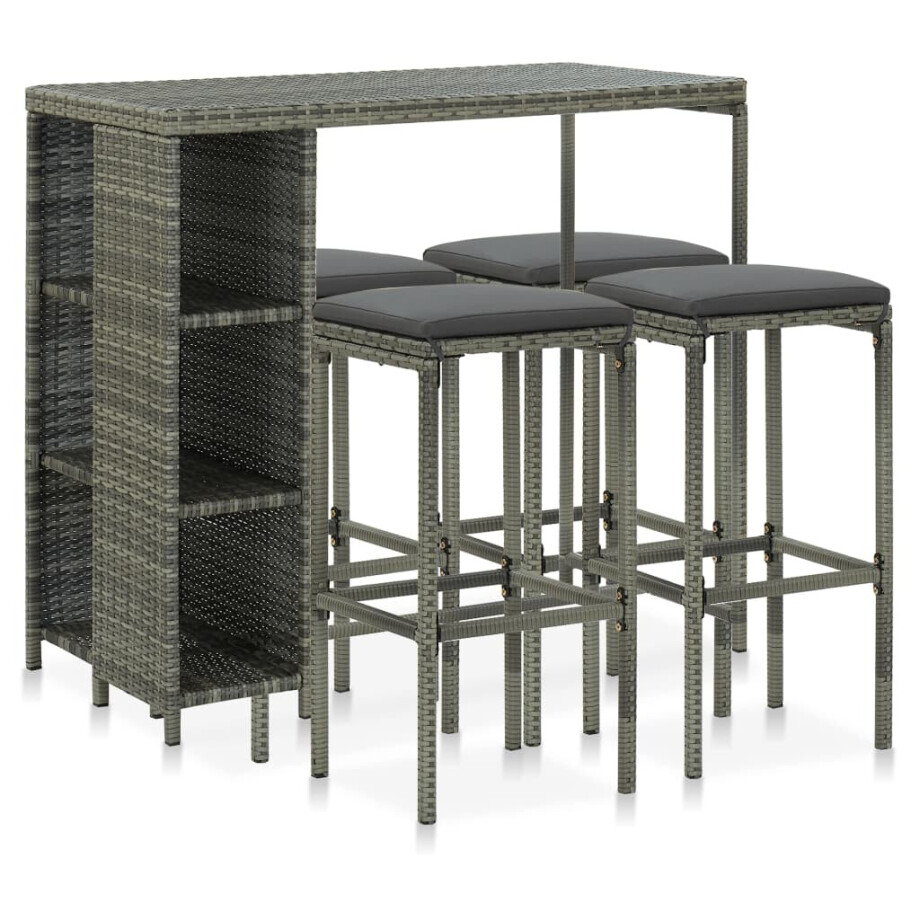 vidaXL 5-delige Tuinbarset met kussens poly rattan grijs afbeelding 1