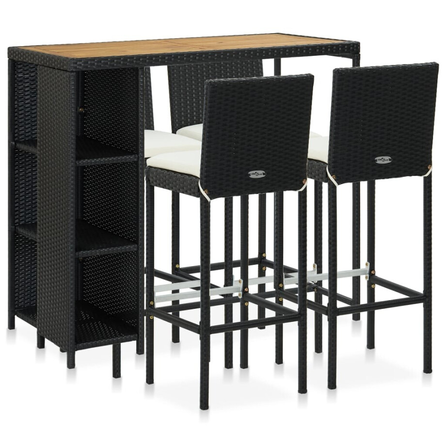 vidaXL 5-delige Tuinbarset met kussens poly rattan zwart afbeelding 1