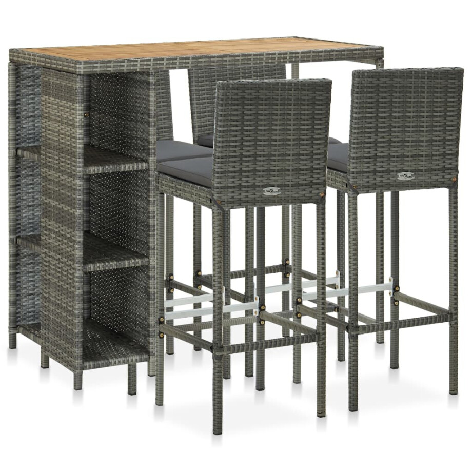 vidaXL 5-delige Tuinbarset met kussens poly rattan grijs afbeelding 1