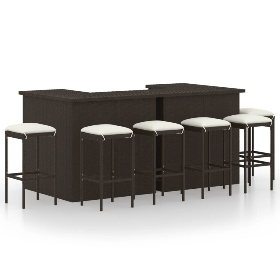 vidaXL 8-delige Tuinbarset met kussens poly rattan bruin vidaXL 8-delige Tuinbarset met kussens poly rattan bruin afbeelding 1