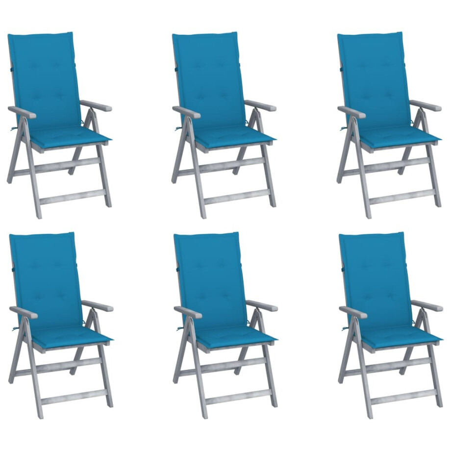 vidaXL Tuinstoelen 6 st verstelbaar met kussens massief acaciahout vidaXL Tuinstoelen 6 st verstelbaar met kussens massief acaciahout afbeelding 1