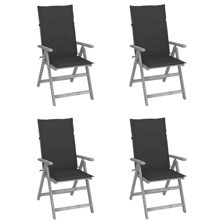 vidaXL Tuinstoelen 4 st verstelbaar met kussens massief acaciahout vidaXL Tuinstoelen 4 st verstelbaar met kussens massief acaciahout afbeelding 1