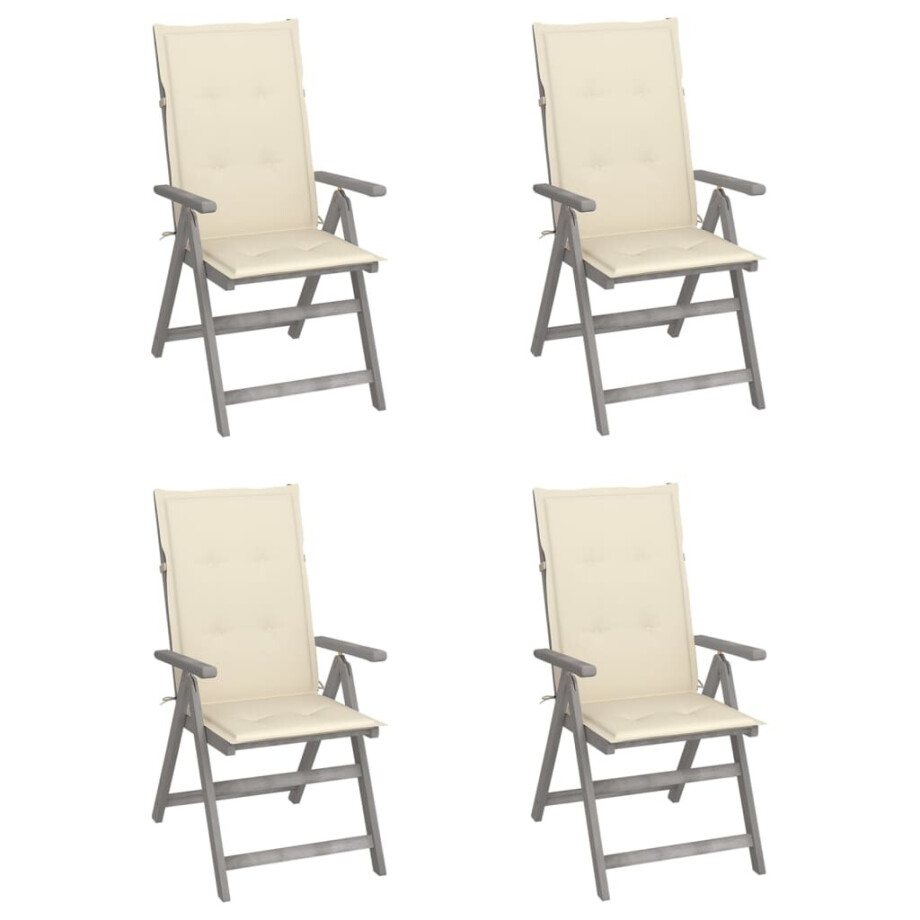 vidaXL Tuinstoelen 4 st verstelbaar met kussens massief acaciahout afbeelding 1