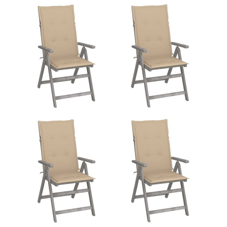 vidaXL Tuinstoelen 4 st verstelbaar met kussens massief acaciahout vidaXL Tuinstoelen 4 st verstelbaar met kussens massief acaciahout afbeelding 1