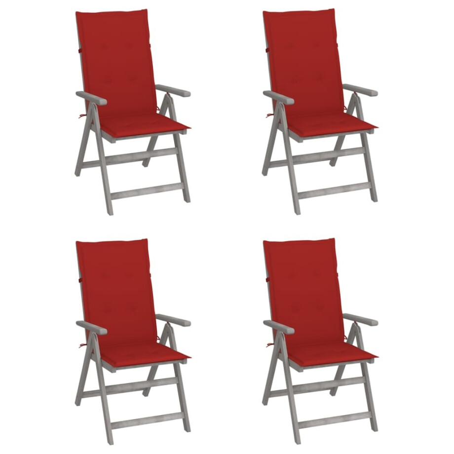 vidaXL Tuinstoelen 4 st verstelbaar met kussens massief acaciahout vidaXL Tuinstoelen 4 st verstelbaar met kussens massief acaciahout afbeelding 1