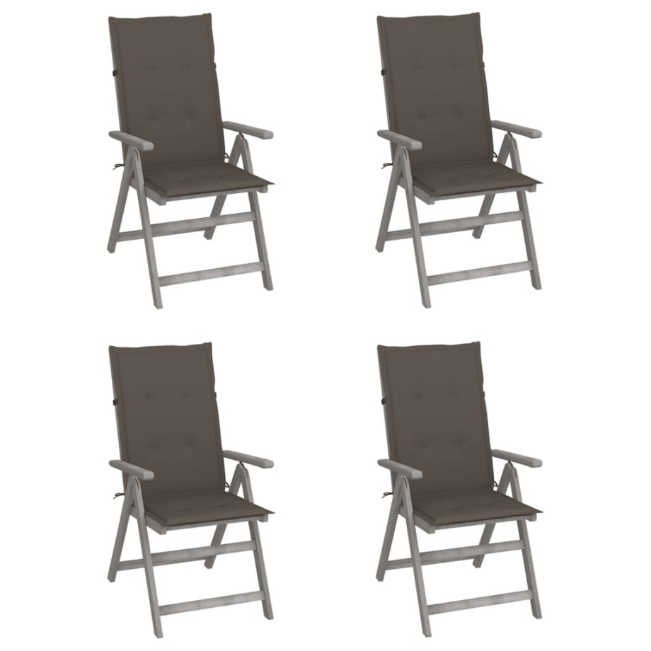 vidaXL Tuinstoelen 4 st verstelbaar met kussens massief acaciahout vidaXL Tuinstoelen 4 st verstelbaar met kussens massief acaciahout afbeelding 1