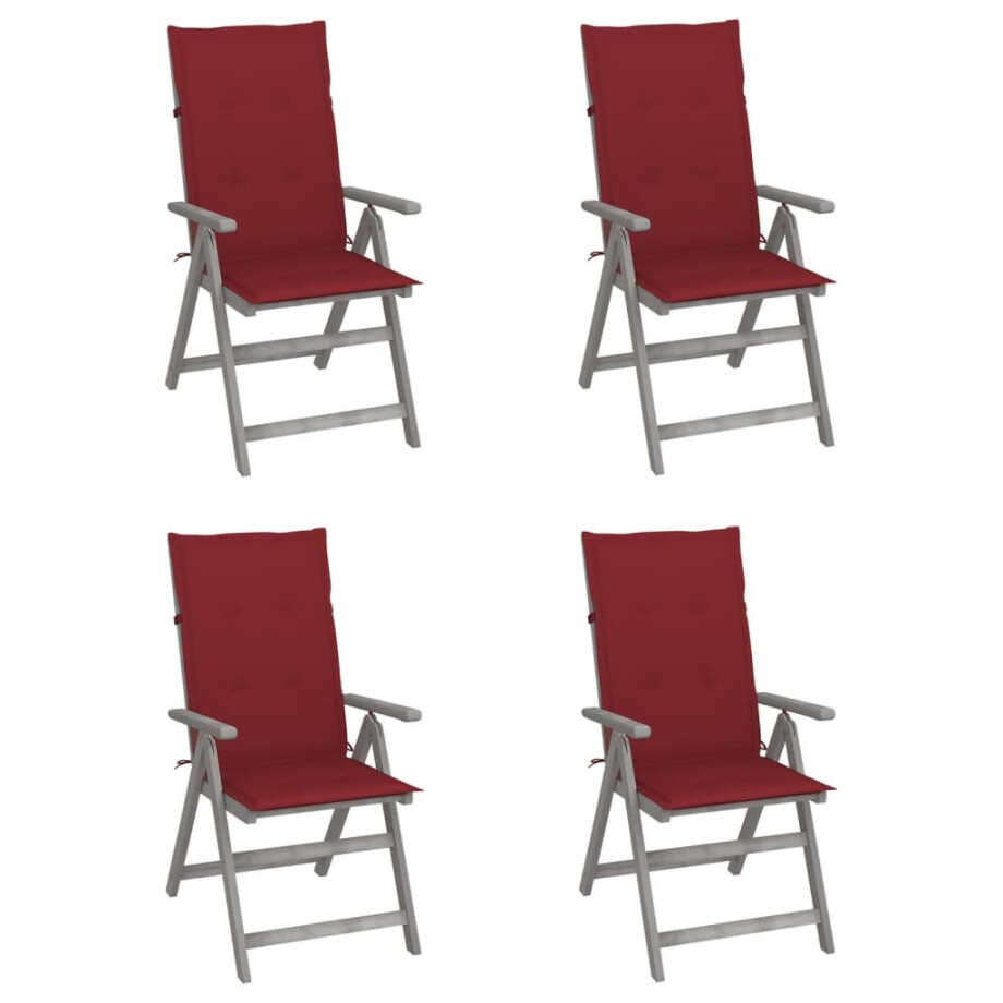 vidaXL Tuinstoelen 4 st verstelbaar met kussens massief acaciahout vidaXL Tuinstoelen 4 st verstelbaar met kussens massief acaciahout afbeelding 1