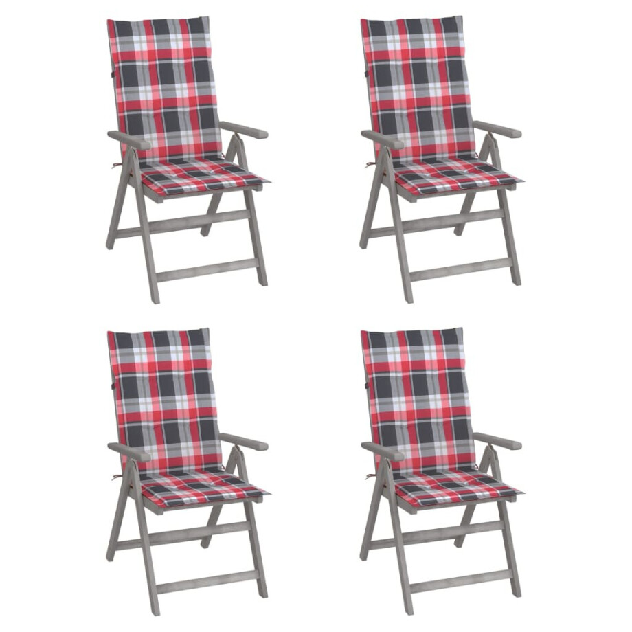 vidaXL Tuinstoelen 4 st verstelbaar met kussens massief acaciahout vidaXL Tuinstoelen 4 st verstelbaar met kussens massief acaciahout afbeelding 1