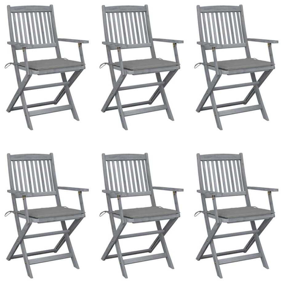 vidaXL Tuinstoelen 6 st inklapbaar met kussens massief acaciahout vidaXL Tuinstoelen 6 st inklapbaar met kussens massief acaciahout afbeelding 1
