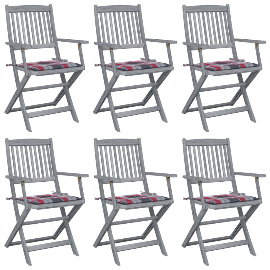 vidaXL Tuinstoelen 6 st inklapbaar met kussens massief acaciahout afbeelding 1