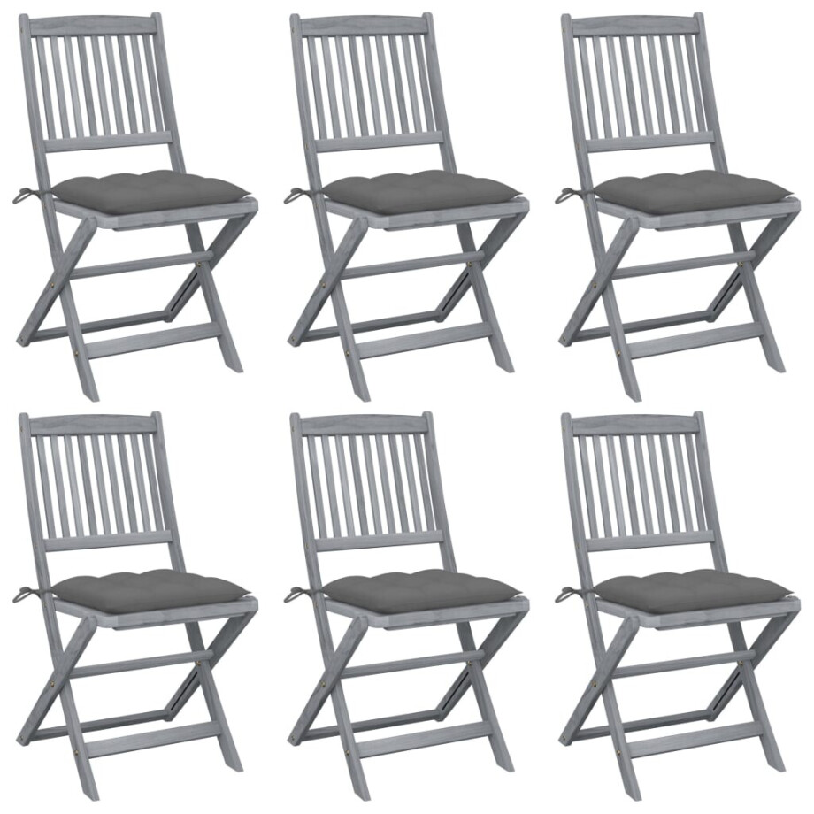 vidaXL Tuinstoelen 6 st inklapbaar met kussens massief acaciahout vidaXL Tuinstoelen 6 st inklapbaar met kussens massief acaciahout afbeelding 1