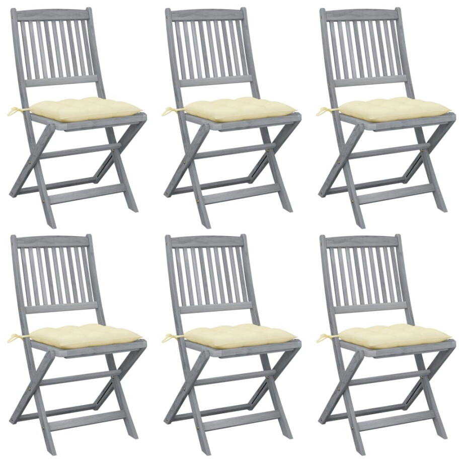 vidaXL Tuinstoelen 6 st inklapbaar met kussens massief acaciahout afbeelding 1