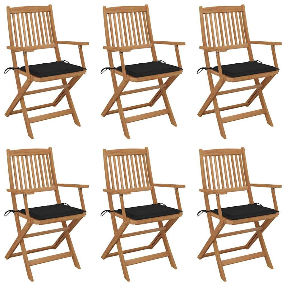 vidaXL Tuinstoelen 6 st inklapbaar met kussens massief acaciahout afbeelding 1