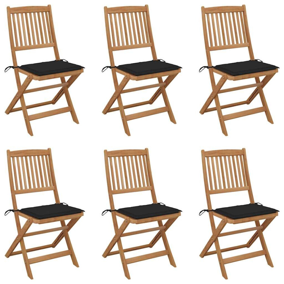 vidaXL Tuinstoelen 6 st inklapbaar met kussens massief acaciahout afbeelding 1