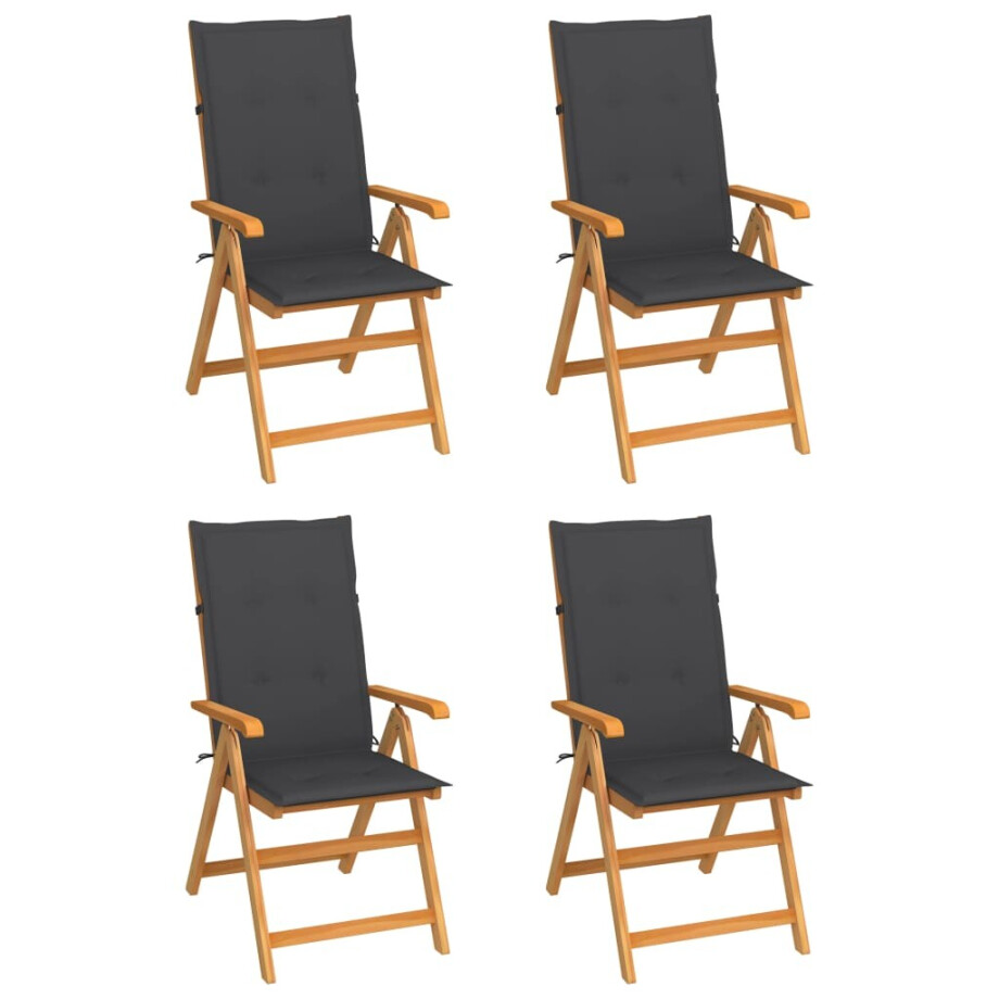 vidaXL Tuinstoelen 4 st met antracietkleurige kussens massief teakhout vidaXL Tuinstoelen 4 st met antracietkleurige kussens massief teakhout afbeelding 1