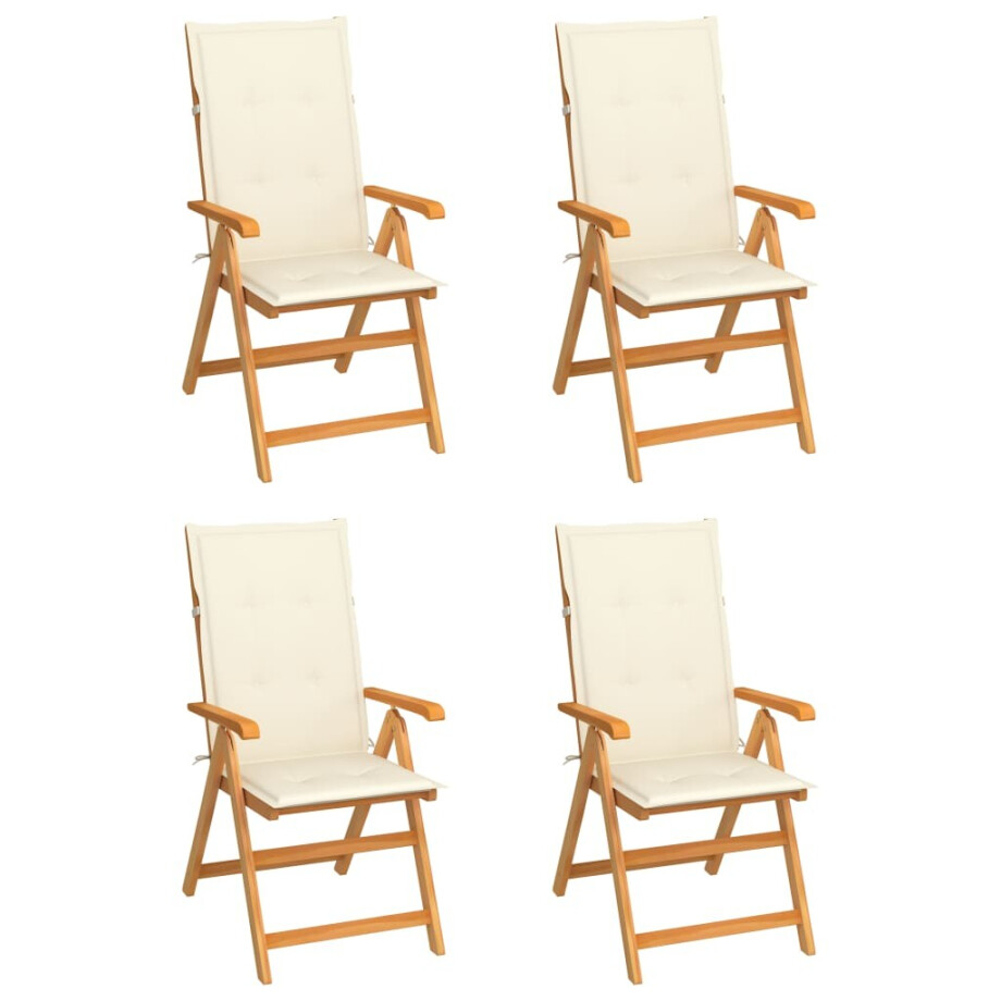 vidaXL Tuinstoelen 4 st met crèmekleurige kussens massief teakhout vidaXL Tuinstoelen 4 st met crèmekleurige kussens massief teakhout afbeelding 1