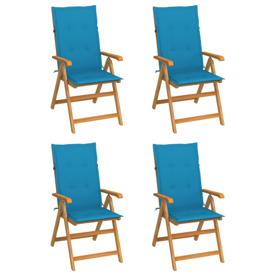 vidaXL Tuinstoelen 4 st met blauwe kussens massief teakhout vidaXL Tuinstoelen 4 st met blauwe kussens massief teakhout afbeelding 1