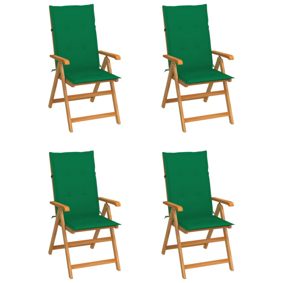 vidaXL Tuinstoelen 4 st met groene kussens massief teakhout afbeelding 1