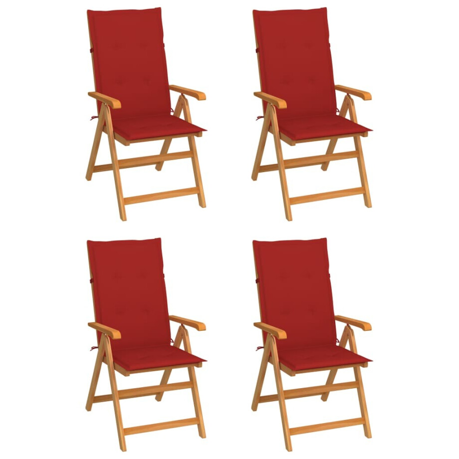 vidaXL Tuinstoelen 4 st met rode kussens massief teakhout afbeelding 1
