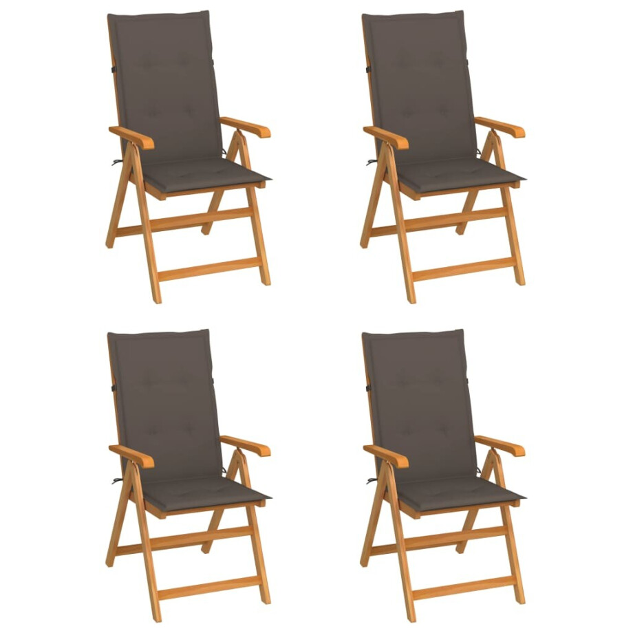 vidaXL Tuinstoelen 4 st met taupe kussens massief teakhout afbeelding 1