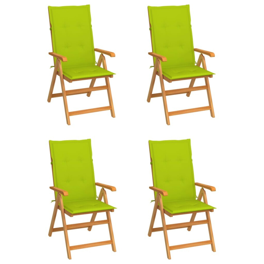 vidaXL Tuinstoelen 4 st met heldergroene kussens massief teakhout vidaXL Tuinstoelen 4 st met heldergroene kussens massief teakhout afbeelding 1