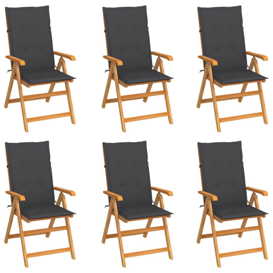 vidaXL Tuinstoelen 6 st met antracietkleurige kussens massief teakhout vidaXL Tuinstoelen 6 st met antracietkleurige kussens massief teakhout afbeelding 1