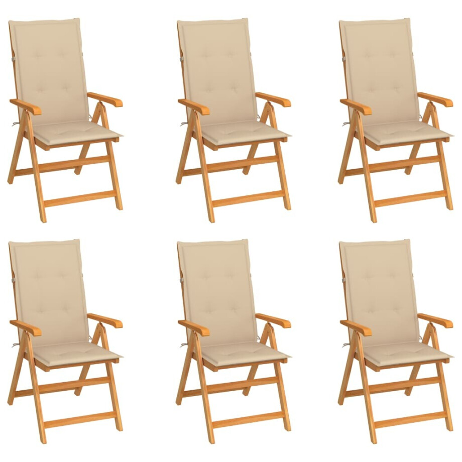 vidaXL Tuinstoelen 6 st met beige kussens massief teakhout vidaXL Tuinstoelen 6 st met beige kussens massief teakhout afbeelding 1