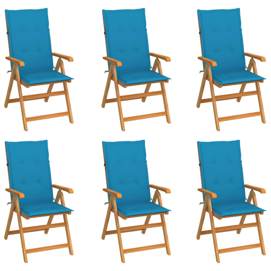 vidaXL Tuinstoelen 6 st met blauwe kussens massief teakhout afbeelding 1