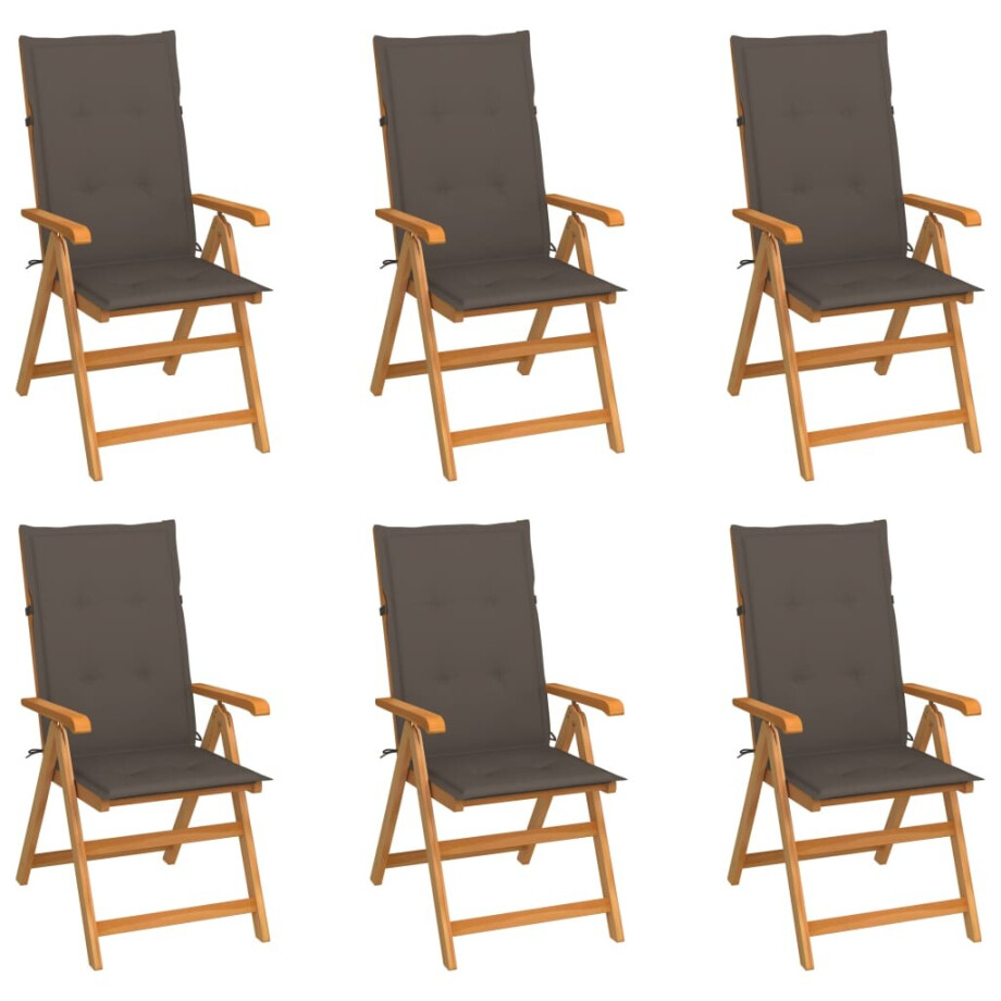 vidaXL Tuinstoelen 6 st met taupe kussens massief teakhout afbeelding 1