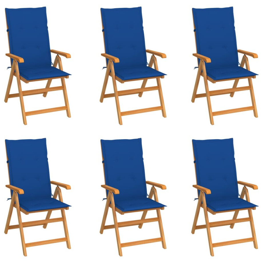 vidaXL Tuinstoelen 6 st met koningsblauwe kussens massief teakhout vidaXL Tuinstoelen 6 st met koningsblauwe kussens massief teakhout afbeelding 1