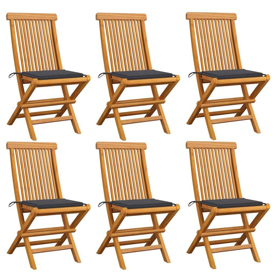 vidaXL Tuinstoelen 6 st met antracietkleurige kussens massief teakhout afbeelding 1