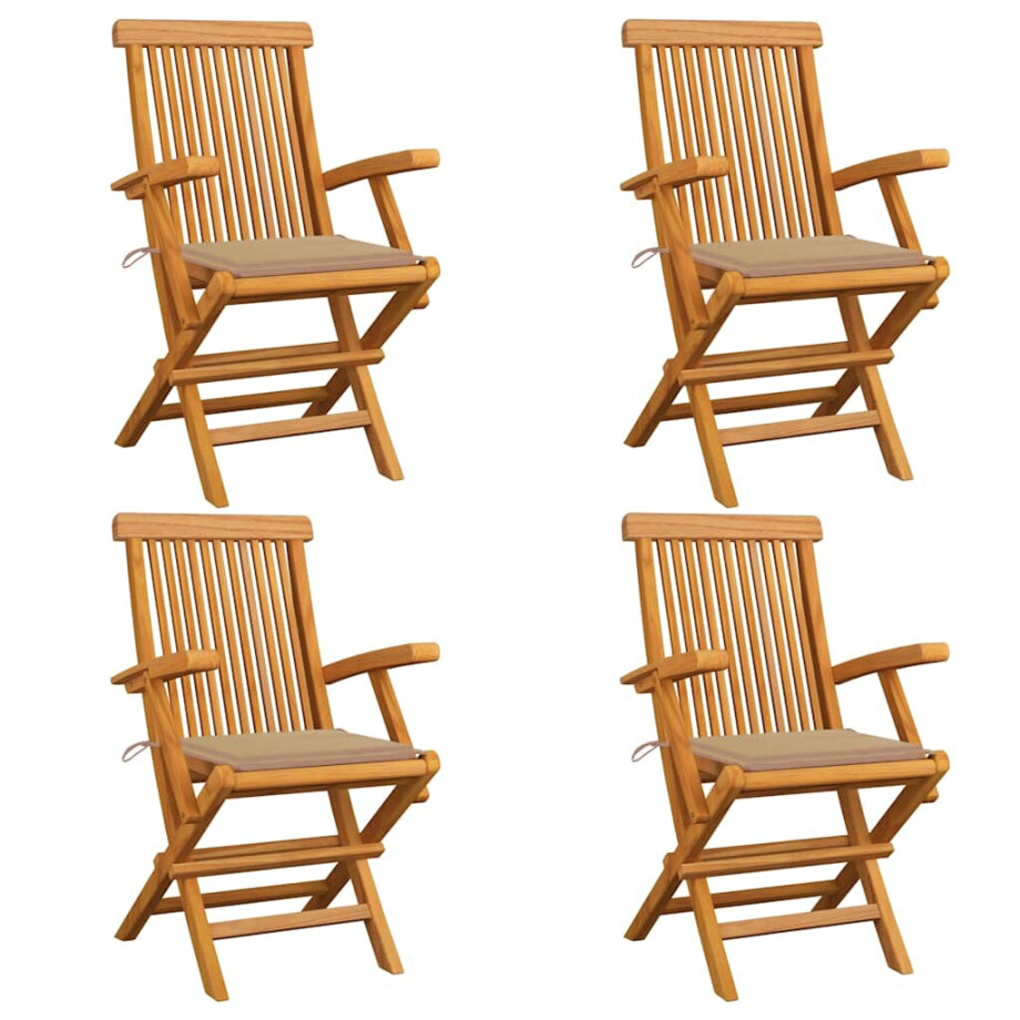 vidaXL Tuinstoelen 4 st met beige kussens massief teakhout afbeelding 1