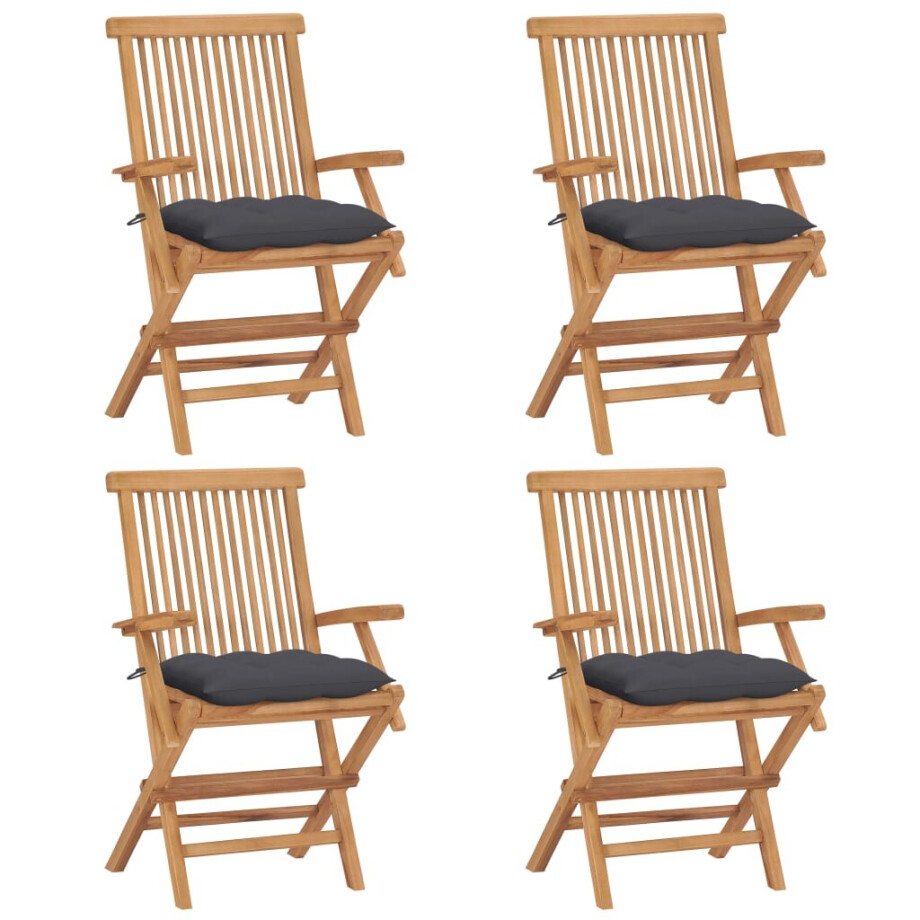 vidaXL Tuinstoelen 4 st met antracietkleurige kussens massief teakhout afbeelding 1