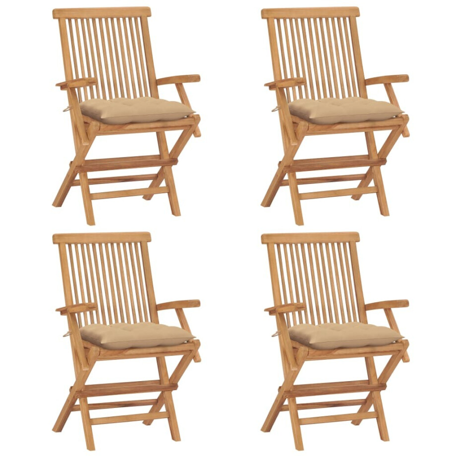 vidaXL Tuinstoelen 4 st met beige kussens massief teakhout afbeelding 1