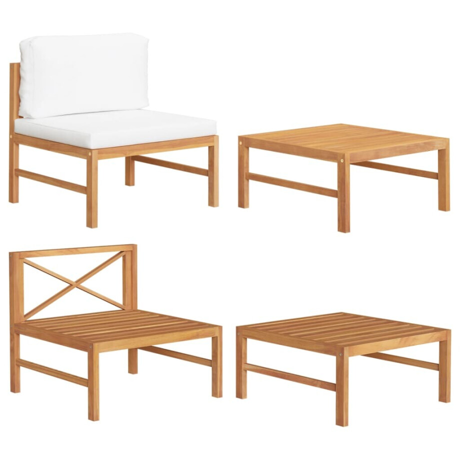 vidaXL 2-delige Loungeset met crèmekleurige kussens teakhout vidaXL 2-delige Loungeset met crèmekleurige kussens teakhout afbeelding 1