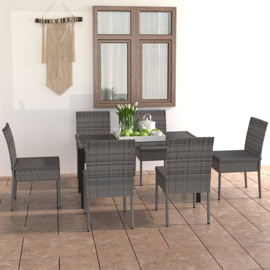 vidaXL 7-delige Tuinset poly rattan grijs vidaXL 7-delige Tuinset poly rattan grijs afbeelding 1