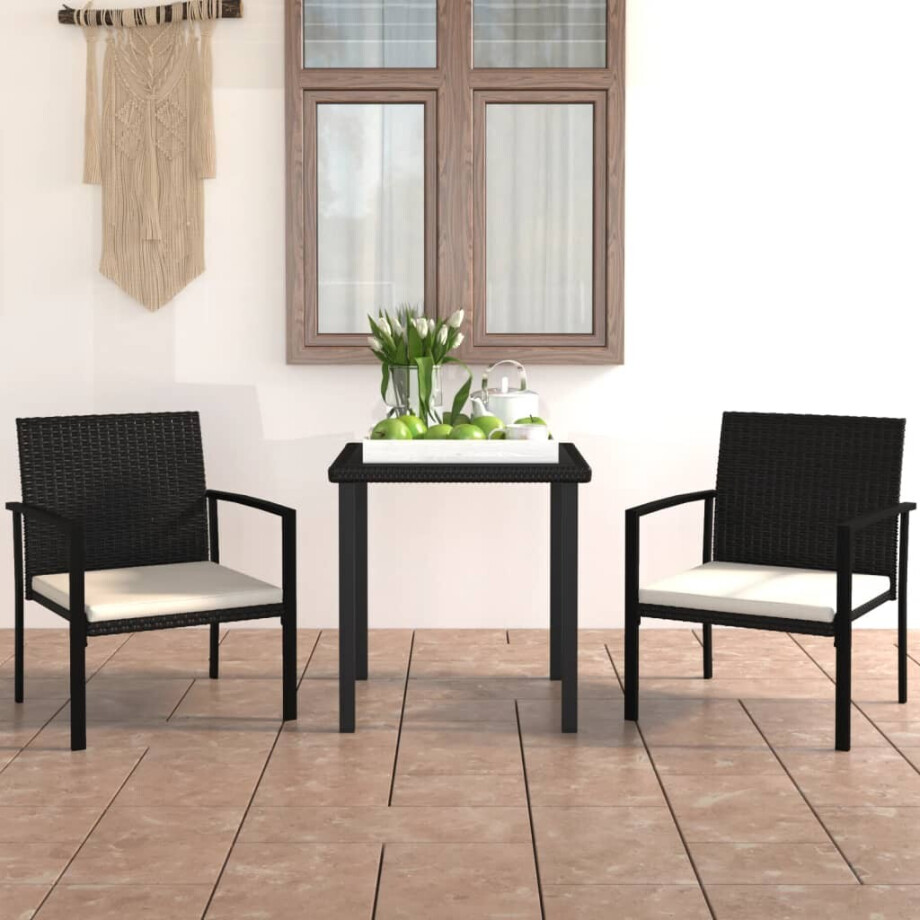 vidaXL 3-delige Tuinset poly rattan zwart afbeelding 1