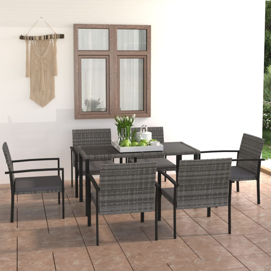 vidaXL 7-delige Tuinset poly rattan grijs vidaXL 7-delige Tuinset poly rattan grijs afbeelding 1