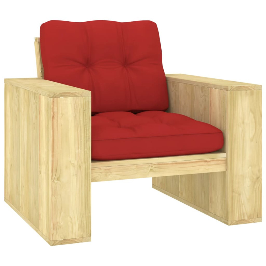 vidaXL Tuinstoel met rode kussens geïmpregneerd grenenhout afbeelding 1