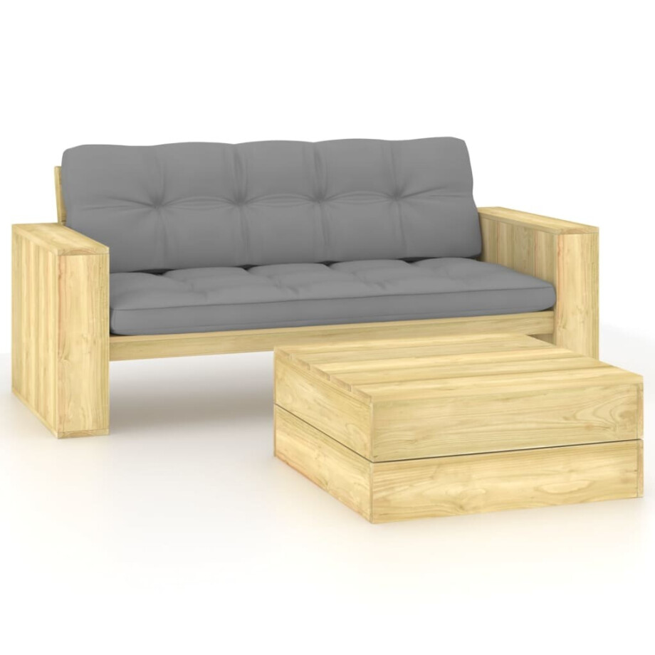 vidaXL 2-delige Loungeset met kussens geïmpregneerd grenenhout vidaXL 2-delige Loungeset met kussens geïmpregneerd grenenhout afbeelding 1