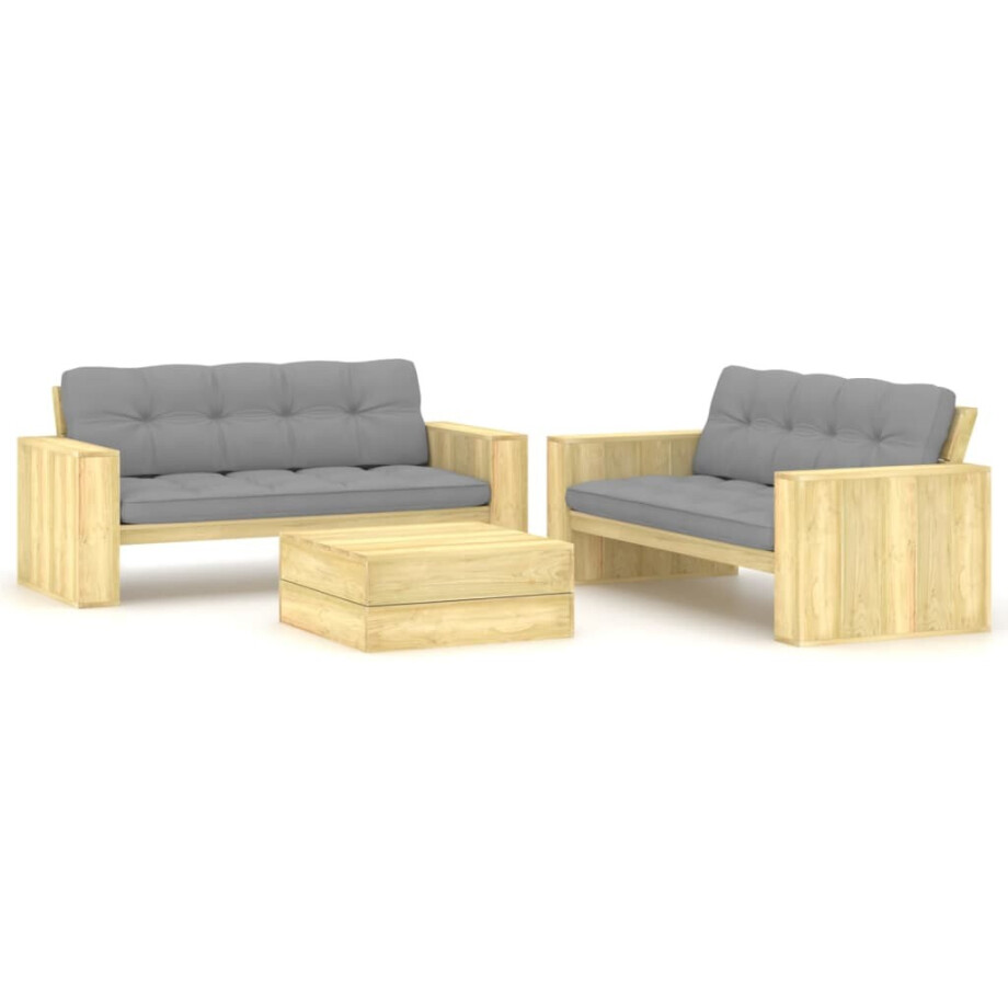 vidaXL 3-delige Loungeset met kussens geïmpregneerd grenenhout afbeelding 1