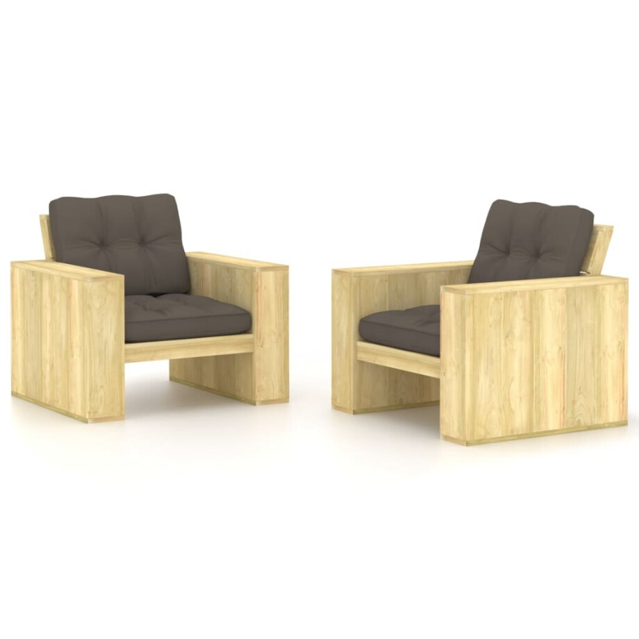 vidaXL Tuinstoelen 2 st met taupe kussens geïmpregneerd grenenhout afbeelding 1
